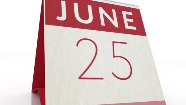 June 26 date. calendar change to June 26 animation — Stock Video