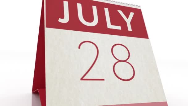 July 29 date. calendar change to July 29 animation — Stock Video