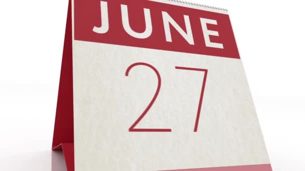 28 июня. изменение календаря на анимацию 28 июня — стоковое видео
