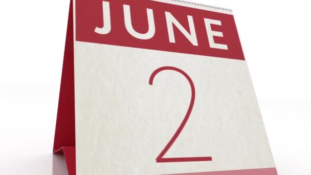 Data de 3 de Junho. mudança de calendário para animação de 3 de junho — Vídeo de Stock