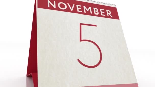 Ραντεβού στις 6 Νοεμβρίου. αλλαγή ημερολογίου σε animation 6 Νοεμβρίου — Αρχείο Βίντεο