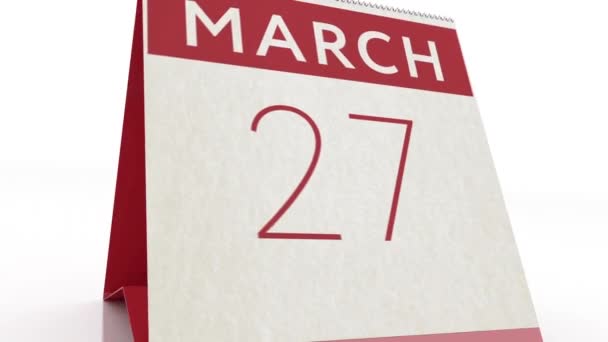 Дата 28 марта. изменение календаря на анимацию 28 марта — стоковое видео