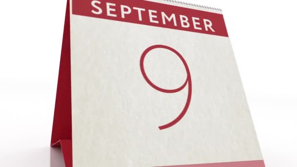 Дата 10 сентября. изменение календаря на анимацию 10 сентября — стоковое видео