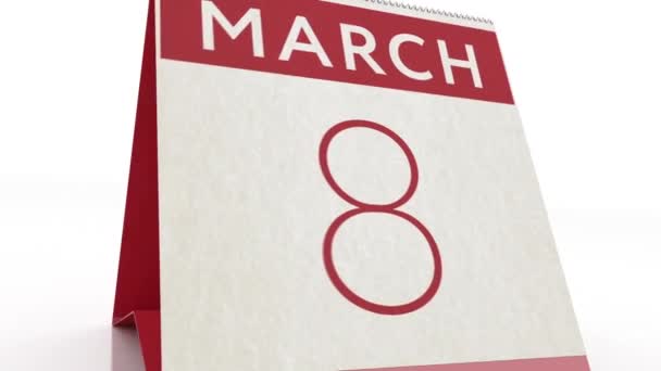 Datum van 9 maart. kalender wijzigen naar 9 maart animatie — Stockvideo