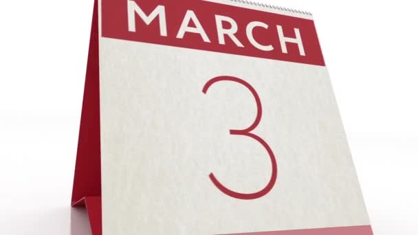 March 4 date. calendar change to March 4 animation — Stock Video