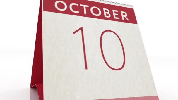 October 11 date. calendar change to October 11 animation — Stock Video