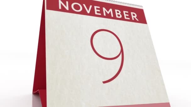 Ημερομηνία 10 Νοεμβρίου. αλλαγή ημερολογίου σε animation 10 Νοεμβρίου — Αρχείο Βίντεο
