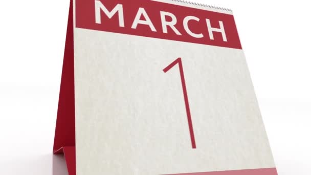 2 березня - дата. зміна календаря на анімацію 2 березня — стокове відео