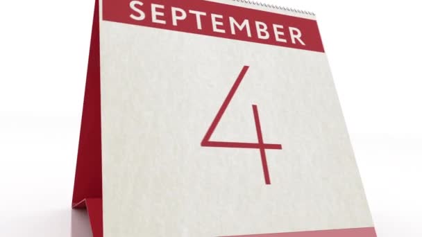 Tanggal 5 September. kalender berubah menjadi animasi 5 September — Stok Video
