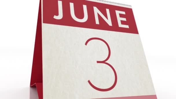 Fecha 4 de junio. cambio de calendario a animación del 4 de junio — Vídeo de stock