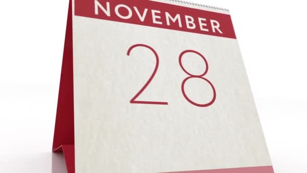 Дата 29 ноября. изменение календаря на анимацию 29 ноября — стоковое видео