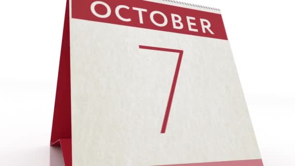 Fecha 8 de octubre. cambio de calendario a animación del 8 de octubre — Vídeos de Stock