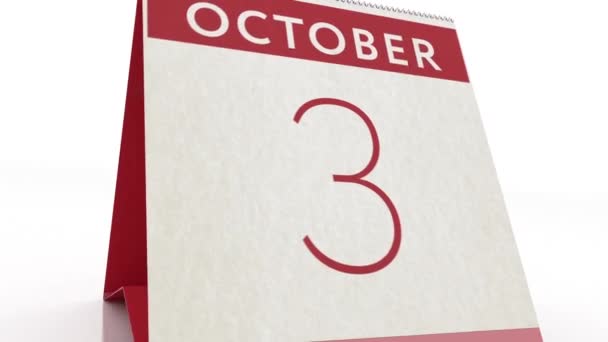 Дата 4 октября. изменение календаря на анимацию 4 октября — стоковое видео