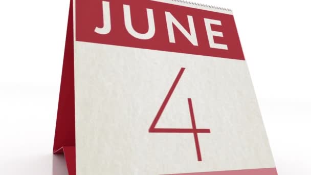Den 5 juni. kalenderändring till 5 juni animation — Stockvideo