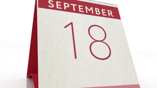 Ημερομηνία 19 Σεπτεμβρίου. αλλαγή ημερολογίου σε 19 Σεπτεμβρίου animation — Αρχείο Βίντεο