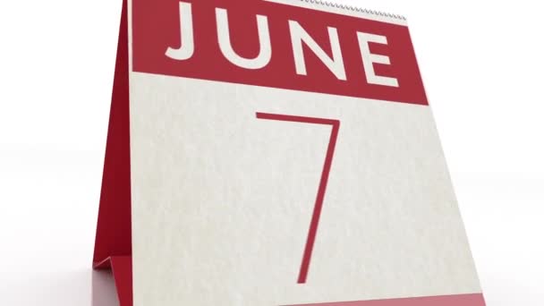 Datum: 8. Juni. Kalenderwechsel zum 8. Juni — Stockvideo