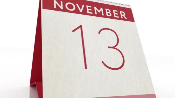 14 novembre data. modifica del calendario al 14 novembre animazione — Video Stock