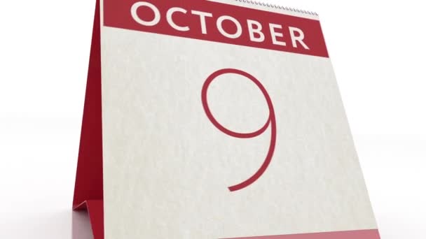 Fecha del 10 de octubre. cambio de calendario a animación del 10 de octubre — Vídeos de Stock