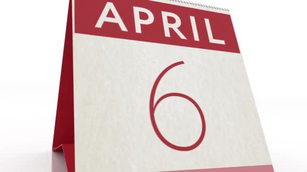 Uitgaan op 7 april. kalender wijzigen naar 7 april animatie — Stockvideo