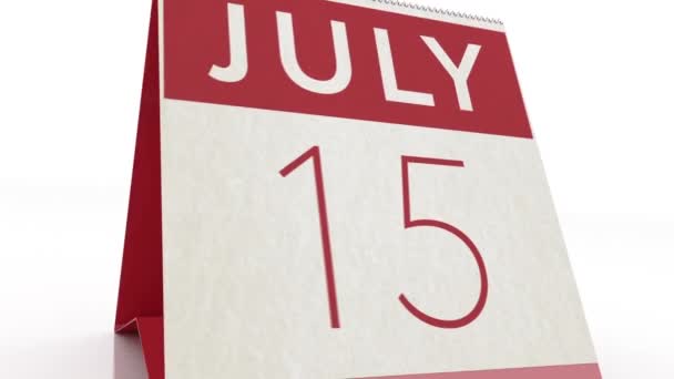 Tanggal 16 Juli. kalender berubah menjadi 16 Juli animasi — Stok Video