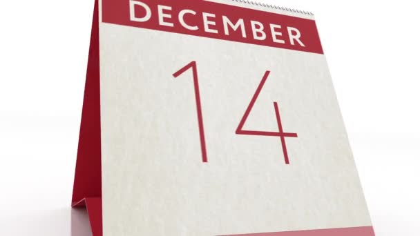 Tanggal 15 Desember. kalender berubah menjadi 15 Desember animasi — Stok Video
