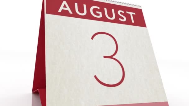Tanggal 4 Agustus. kalender berubah menjadi 4 Agustus animasi — Stok Video