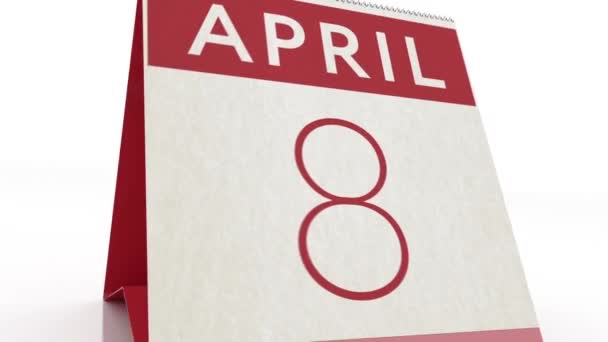 9 de Abril. mudança de calendário para 9 de abril animação — Vídeo de Stock