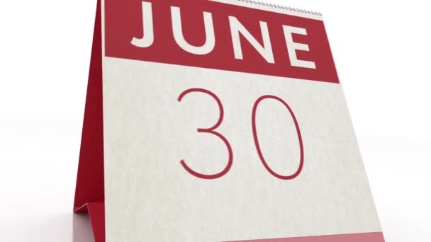 1 juli date. kalender wijzigen naar 1 juli animatie — Stockvideo