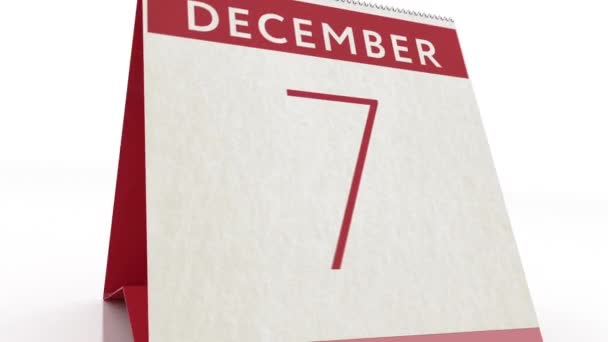 Datum van 8 december. kalender wijzigen naar 8 december animatie — Stockvideo