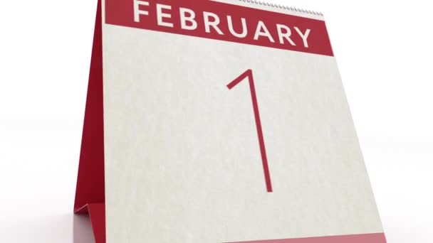 Fecha del 2 de febrero. cambio de calendario a la animación del 2 de febrero — Vídeo de stock