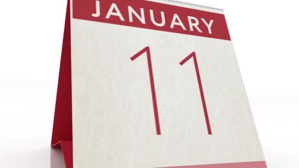 12 gennaio data. modifica del calendario al 12 gennaio animazione — Video Stock