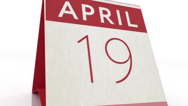 20 april date. kalender wijzigen naar 20 april animatie — Stockvideo