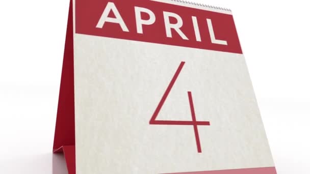 Tanggal 5 April. kalender berubah menjadi animasi 5 April — Stok Video