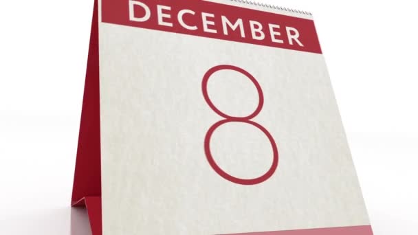 Fecha del 9 de diciembre. cambio de calendario a animación del 9 de diciembre — Vídeo de stock