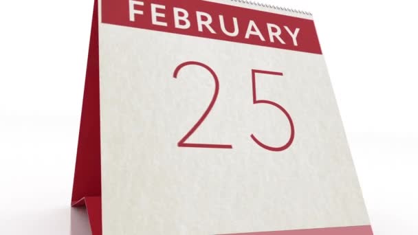 Fecha del 26 de febrero. cambio de calendario a animación del 26 de febrero — Vídeo de stock