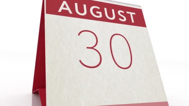 八月三十一日 日历更改至8月31日动画 — 图库视频影像