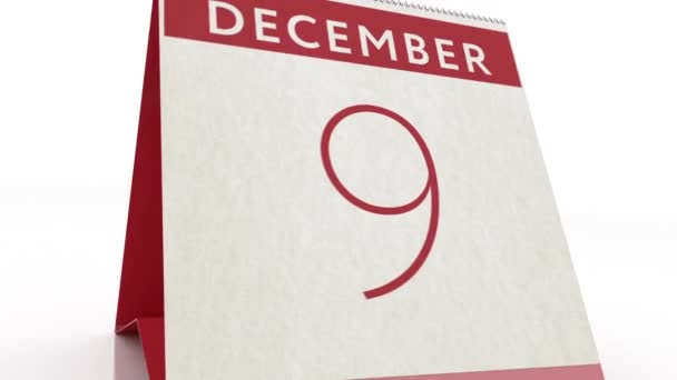 Fecha del 10 de diciembre. cambio de calendario a animación del 10 de diciembre — Vídeo de stock