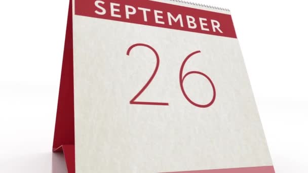 Fecha 27 de septiembre. cambio de calendario a animación del 27 de septiembre — Vídeo de stock