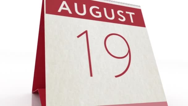 20 augustus date. kalender wijzigen naar 20 augustus animatie — Stockvideo