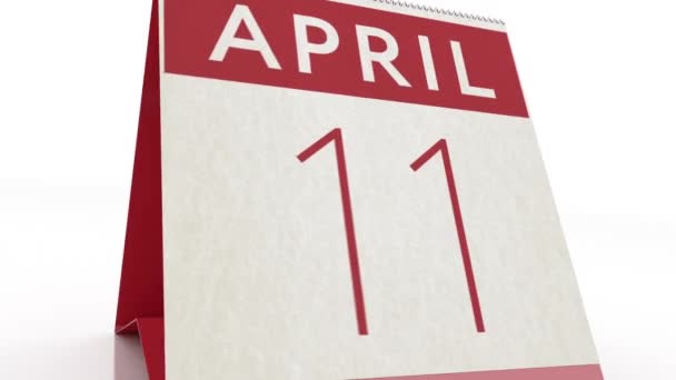 Uitgaan op 12 april. kalender wijzigen naar 12 april animatie — Stockvideo