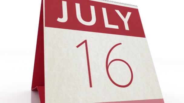 Fecha 17 de julio. cambio de calendario a animación del 17 de julio — Vídeos de Stock