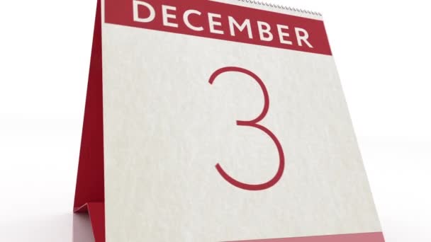 Datum van 4 december. kalender wijzigen naar 4 december animatie — Stockvideo