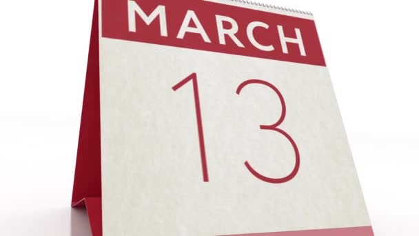 Дата 14 марта. изменение календаря на анимацию 14 марта — стоковое видео