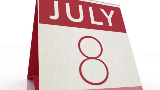 July 9 date. calendar change to July 9 animation — Stock Video