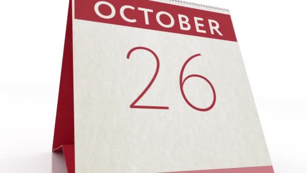 Fecha 27 de octubre. cambio de calendario a animación del 27 de octubre — Vídeo de stock