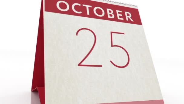 Fecha 26 de octubre. cambio de calendario a animación del 26 de octubre — Vídeo de stock