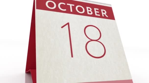 October 19 date. calendar change to October 19 animation — Stock Video