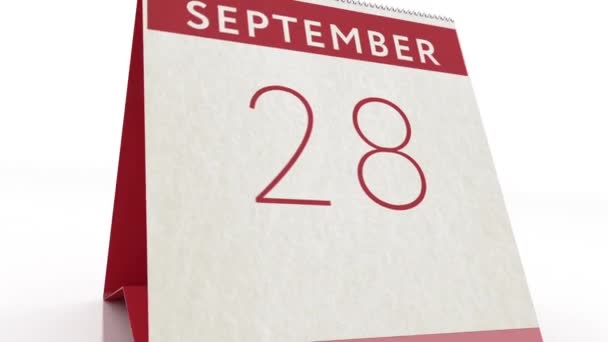 September 29 date. calendar change to September 29 animation — Stock Video