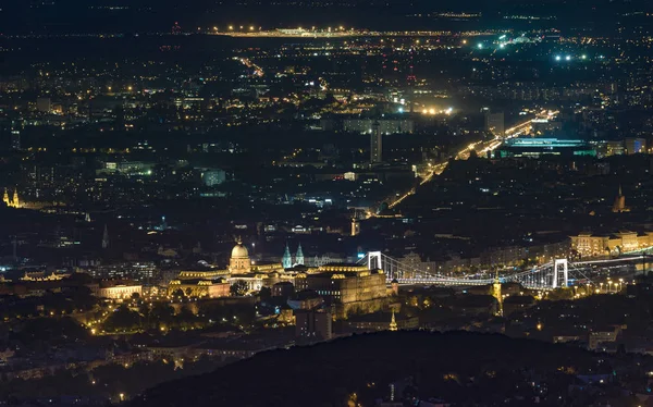 Night panorama from Budapest city. Included the Buda castle, Elizabeth bridge, and Budapest airport plus many more.