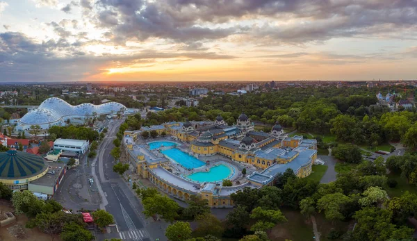 Europe, Hungary, Budapest. Aerial Photo from a thermal bath in Budapest. Szechenyi thermal bath in the city park of Budapest.